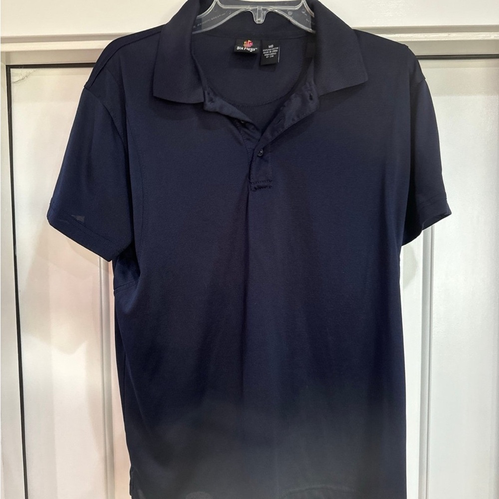 Six Flags Team Employee Staff Black Polo Shirt Size Medium